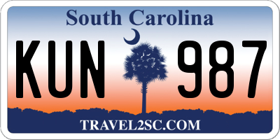 SC license plate KUN987