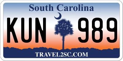 SC license plate KUN989