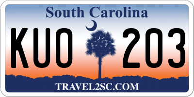 SC license plate KUO203