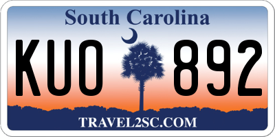 SC license plate KUO892
