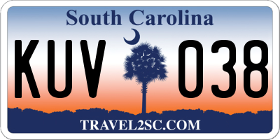 SC license plate KUV038