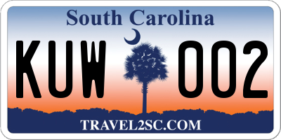 SC license plate KUW002