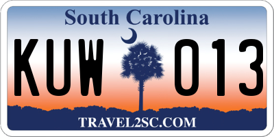 SC license plate KUW013