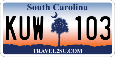 SC license plate KUW103
