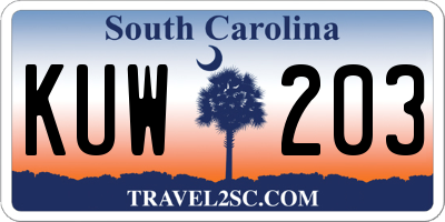 SC license plate KUW203