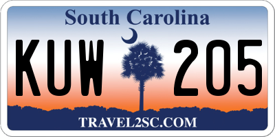 SC license plate KUW205