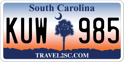SC license plate KUW985