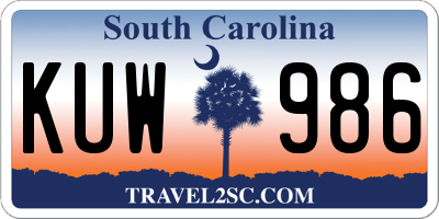 SC license plate KUW986