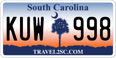 SC license plate KUW998