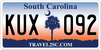 SC license plate KUX092