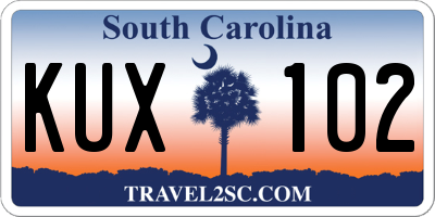 SC license plate KUX102