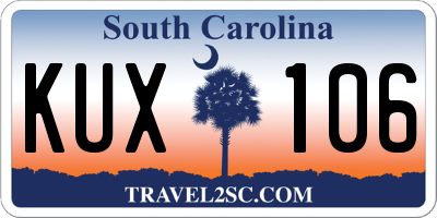 SC license plate KUX106