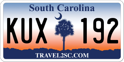 SC license plate KUX192