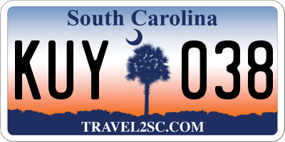 SC license plate KUY038