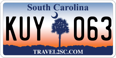 SC license plate KUY063