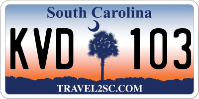 SC license plate KVD103