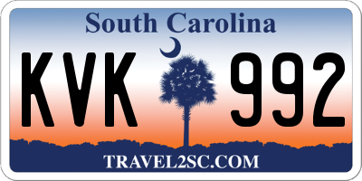 SC license plate KVK992