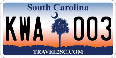 SC license plate KWA003