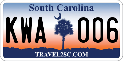 SC license plate KWA006