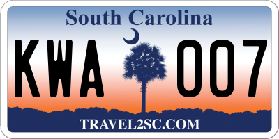 SC license plate KWA007