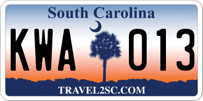 SC license plate KWA013