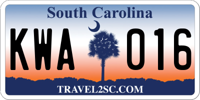 SC license plate KWA016
