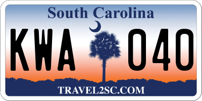 SC license plate KWA040