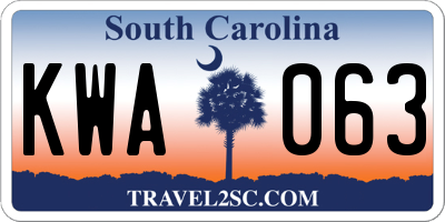 SC license plate KWA063