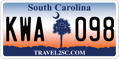 SC license plate KWA098