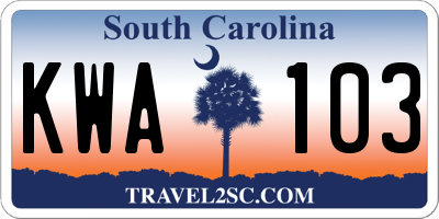 SC license plate KWA103