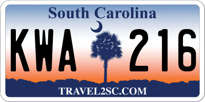 SC license plate KWA216