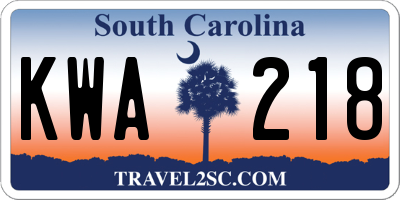 SC license plate KWA218