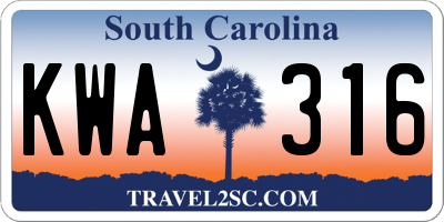 SC license plate KWA316