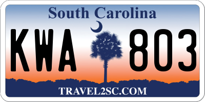 SC license plate KWA803