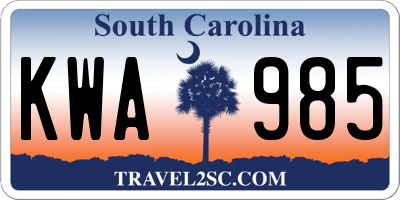 SC license plate KWA985