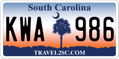 SC license plate KWA986