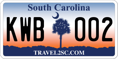 SC license plate KWB002