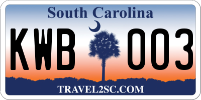 SC license plate KWB003
