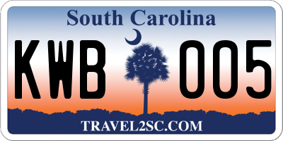 SC license plate KWB005