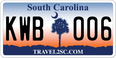 SC license plate KWB006