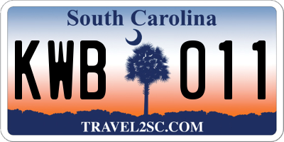 SC license plate KWB011