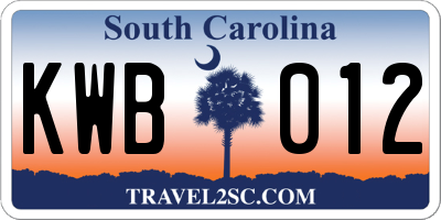 SC license plate KWB012