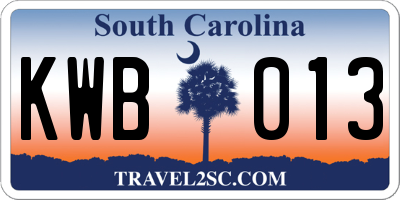 SC license plate KWB013
