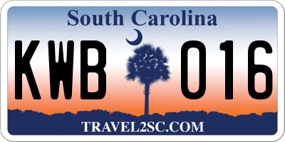 SC license plate KWB016
