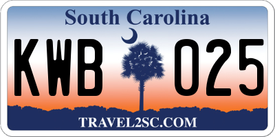 SC license plate KWB025