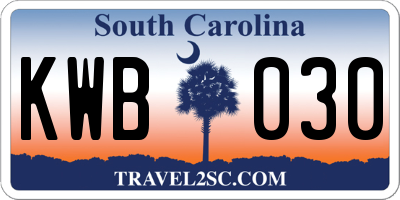 SC license plate KWB030