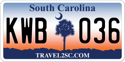 SC license plate KWB036