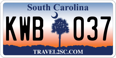 SC license plate KWB037