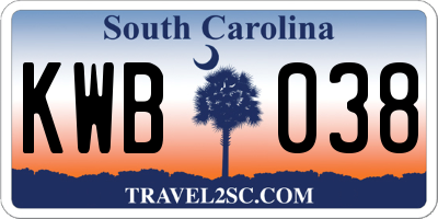SC license plate KWB038