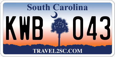 SC license plate KWB043